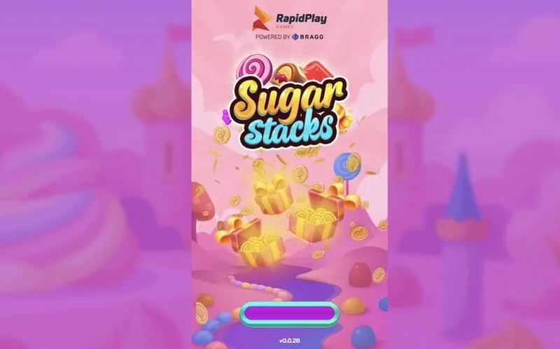Sugar Stacks – úvodná obrazovka s logom RapidPlay Games